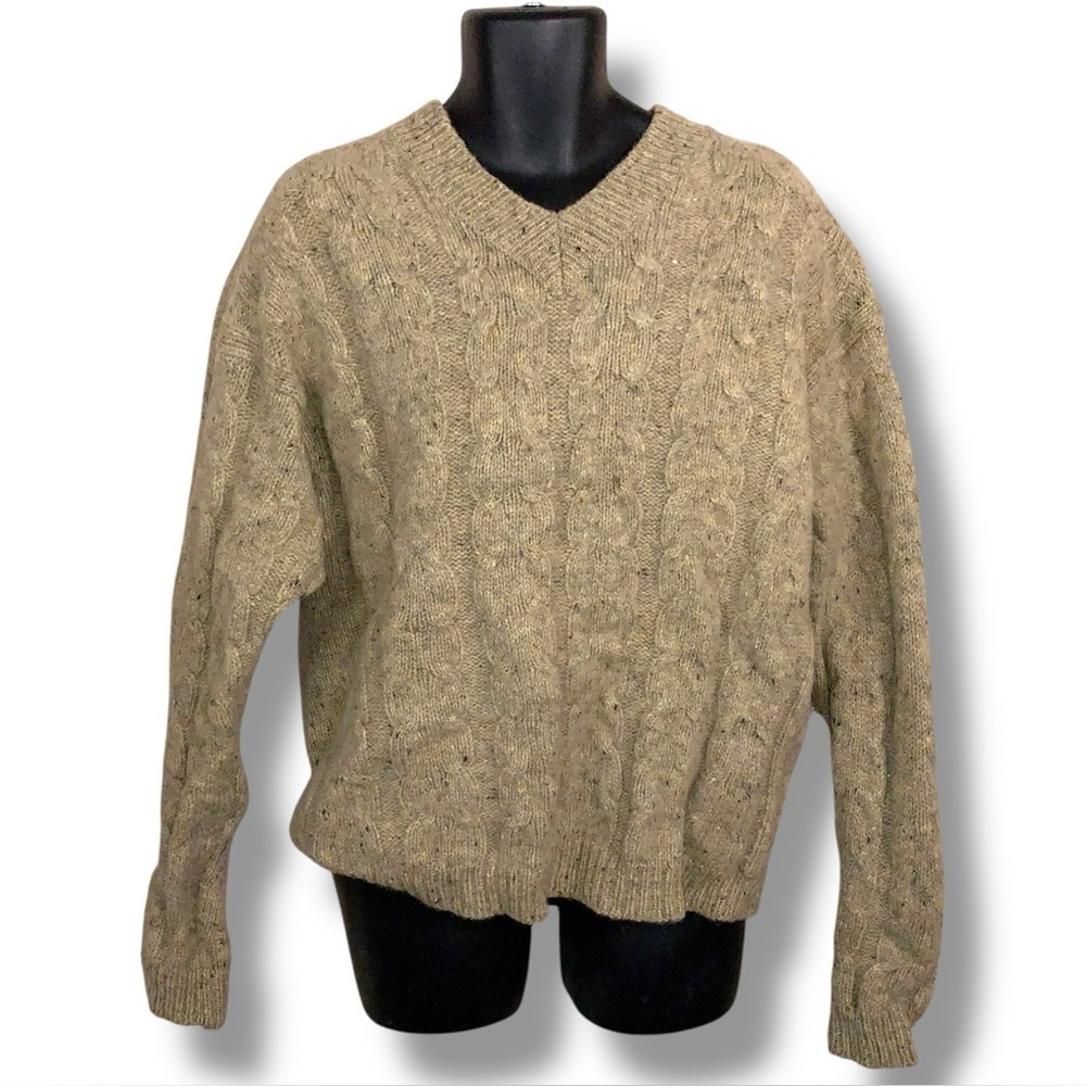 Vintage XL The Gap Wool Sweater Beige Knit Mens Womens Adult Cable Knit Vneck